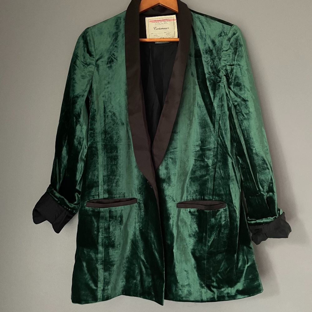 Anthropologie Cartonnier Green Velvet Blazer